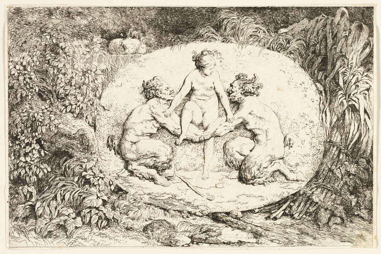 Nymf som sitter på två satyrers händer från Bacchanales, eller satyrernas lekar av Jean Honore Fragonard