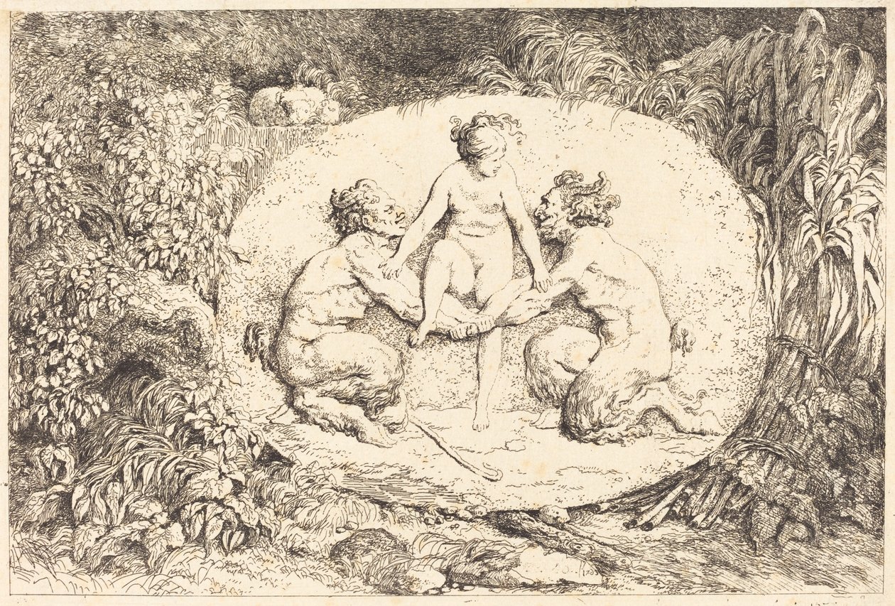 Nymf med stöd av två satyrer av Jean Honore Fragonard