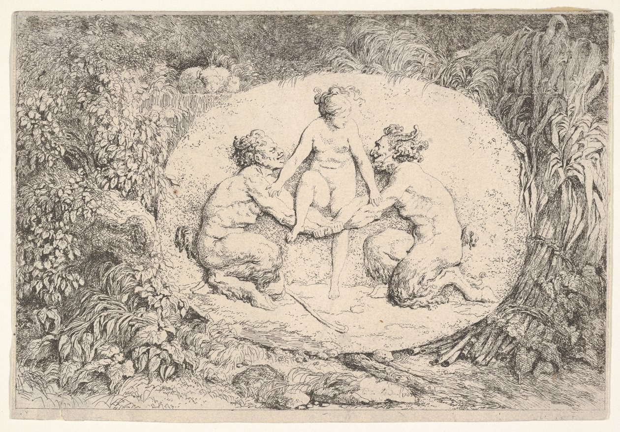Nymf stödd av två satyrer, 1763. av Jean Honore Fragonard