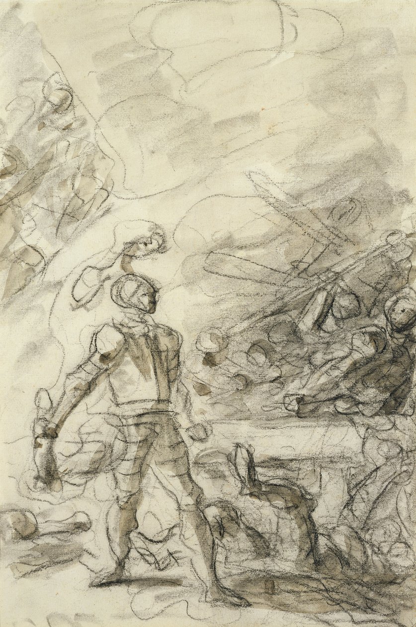 Orlando betvingar en brigand med ett brandmärke (penna och bläck, krita och tvätt på papper) av Jean Honore Fragonard