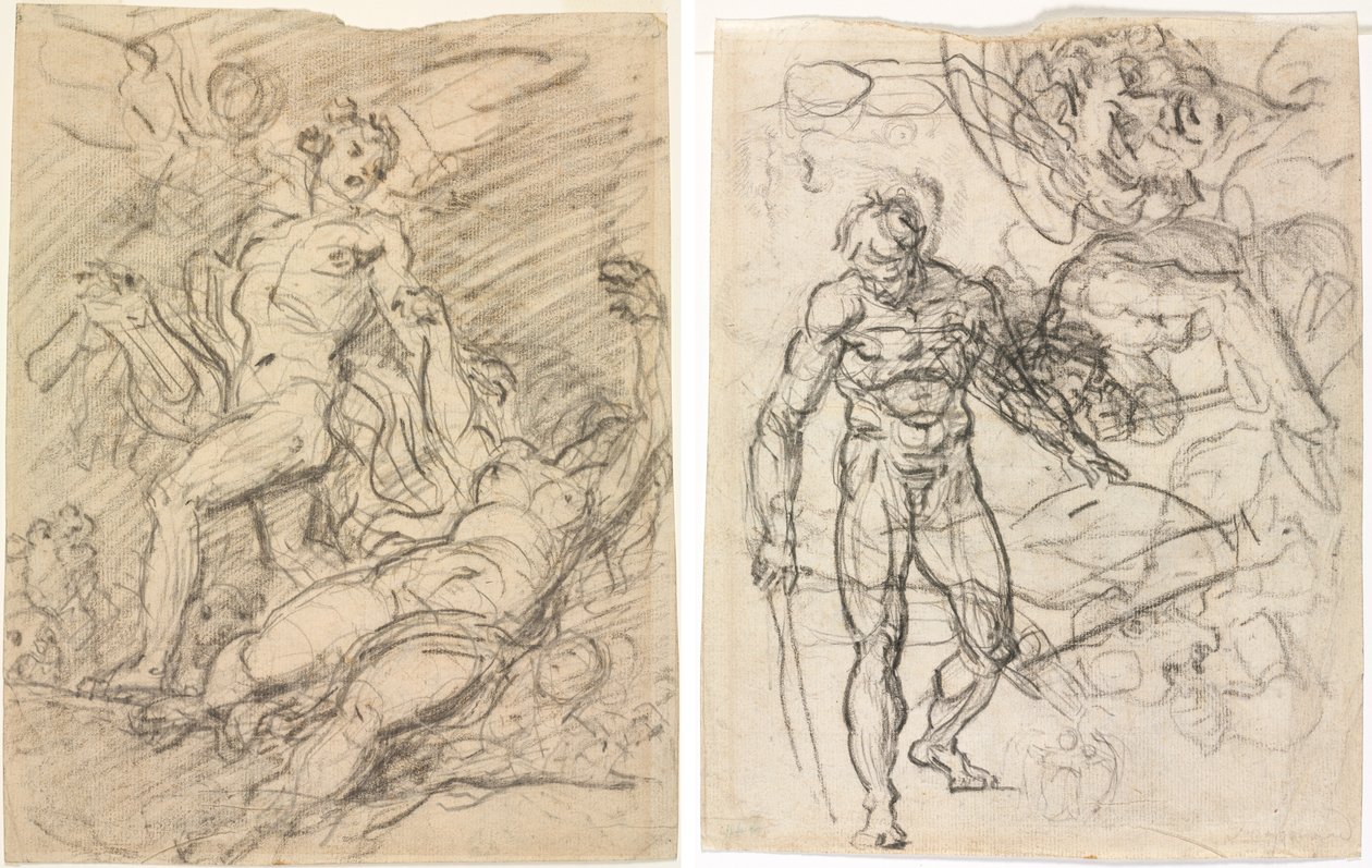 Orfeus och Eurydike (rekto); Figurstudier (verso) av Jean Honore Fragonard