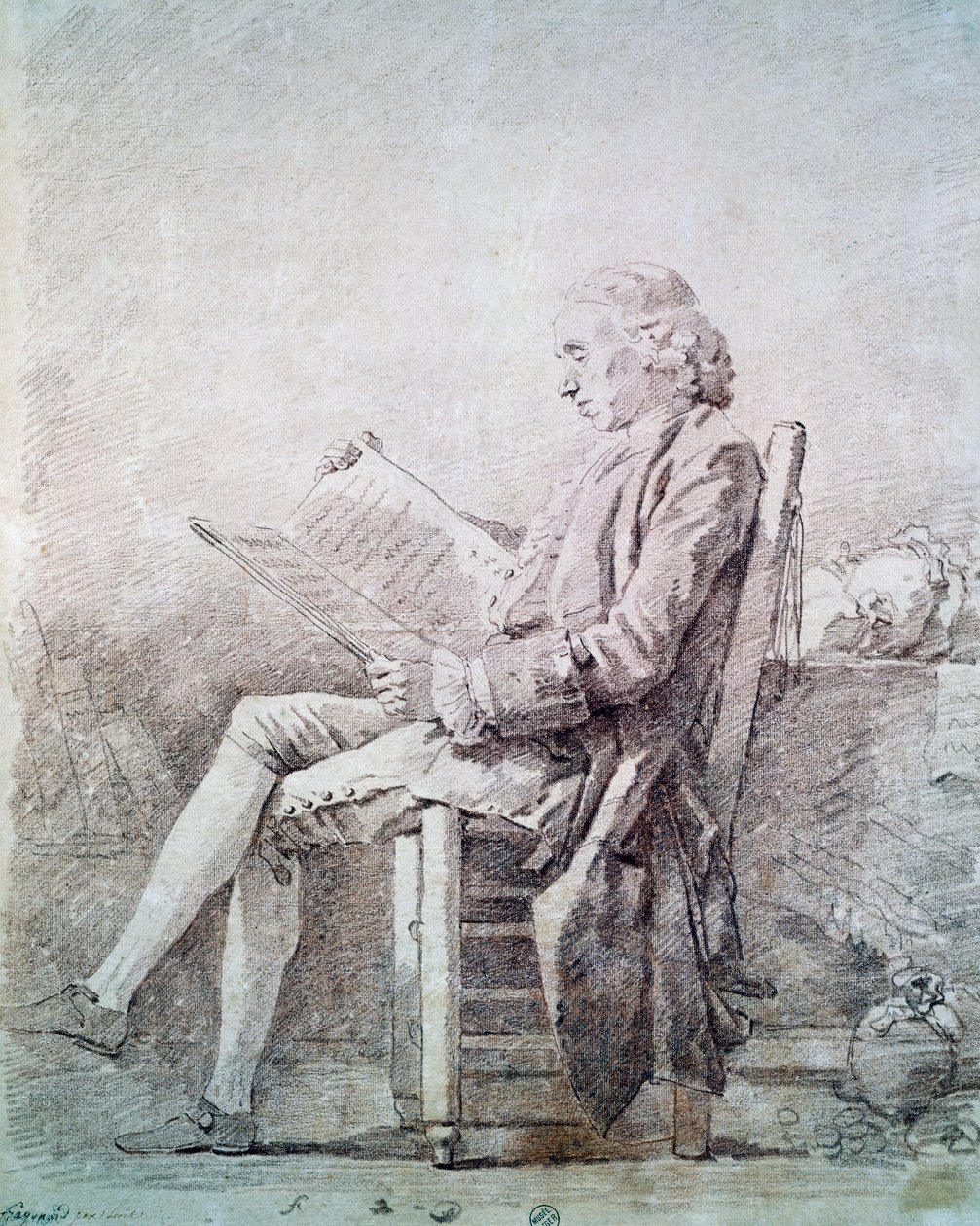 Porträtt av abbot av Saint Non (sangvinskt på papper) av Jean Honore Fragonard