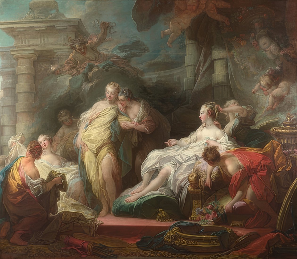 Psyche visar gåvor från Amor till sina systrar. 1753 av Jean Honore Fragonard