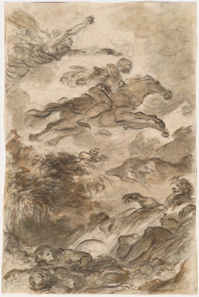 Rinaldo, Astride Baiardo, flyger iväg i jakten på Angelica av Jean Honore Fragonard