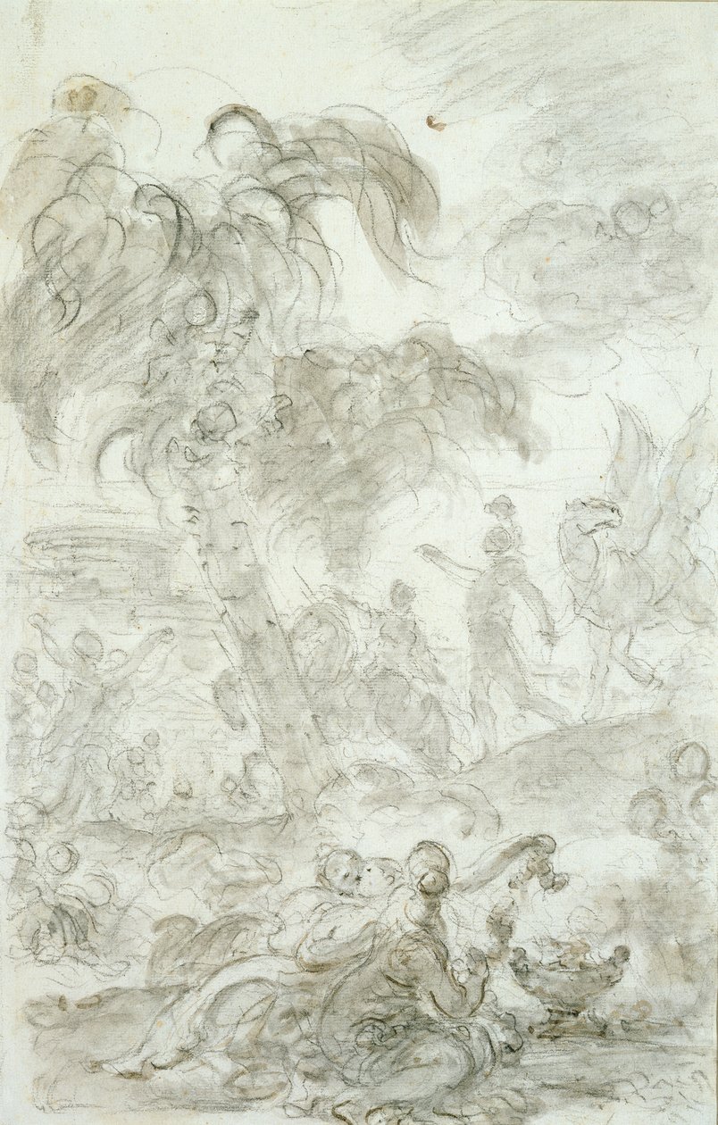 Ruggiero anländer till tröskeln till Alcinas palats (penna och bläck, krita och tvätt på papper) av Jean Honore Fragonard