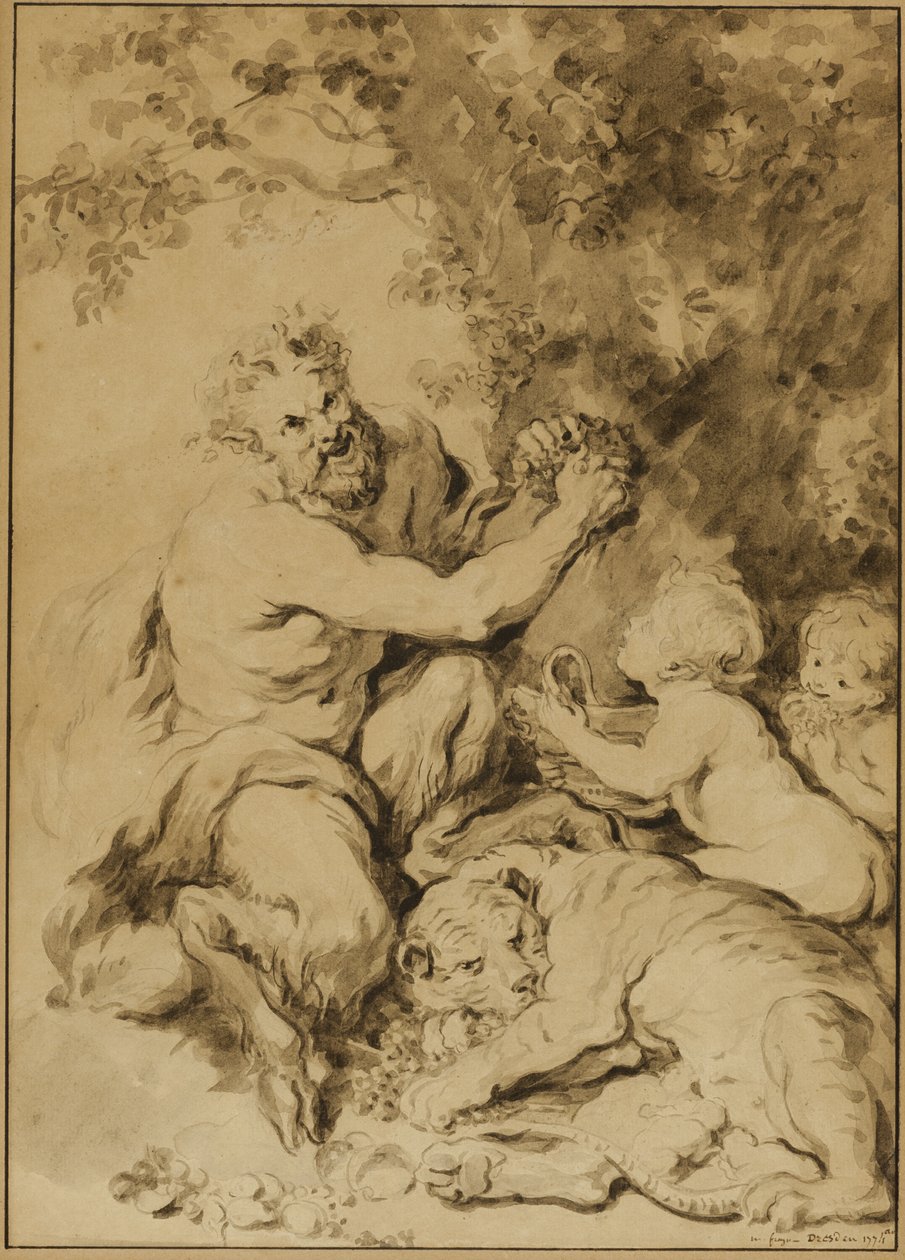 Satyr som pressar druvor bredvid en tiger av Jean Honore Fragonard