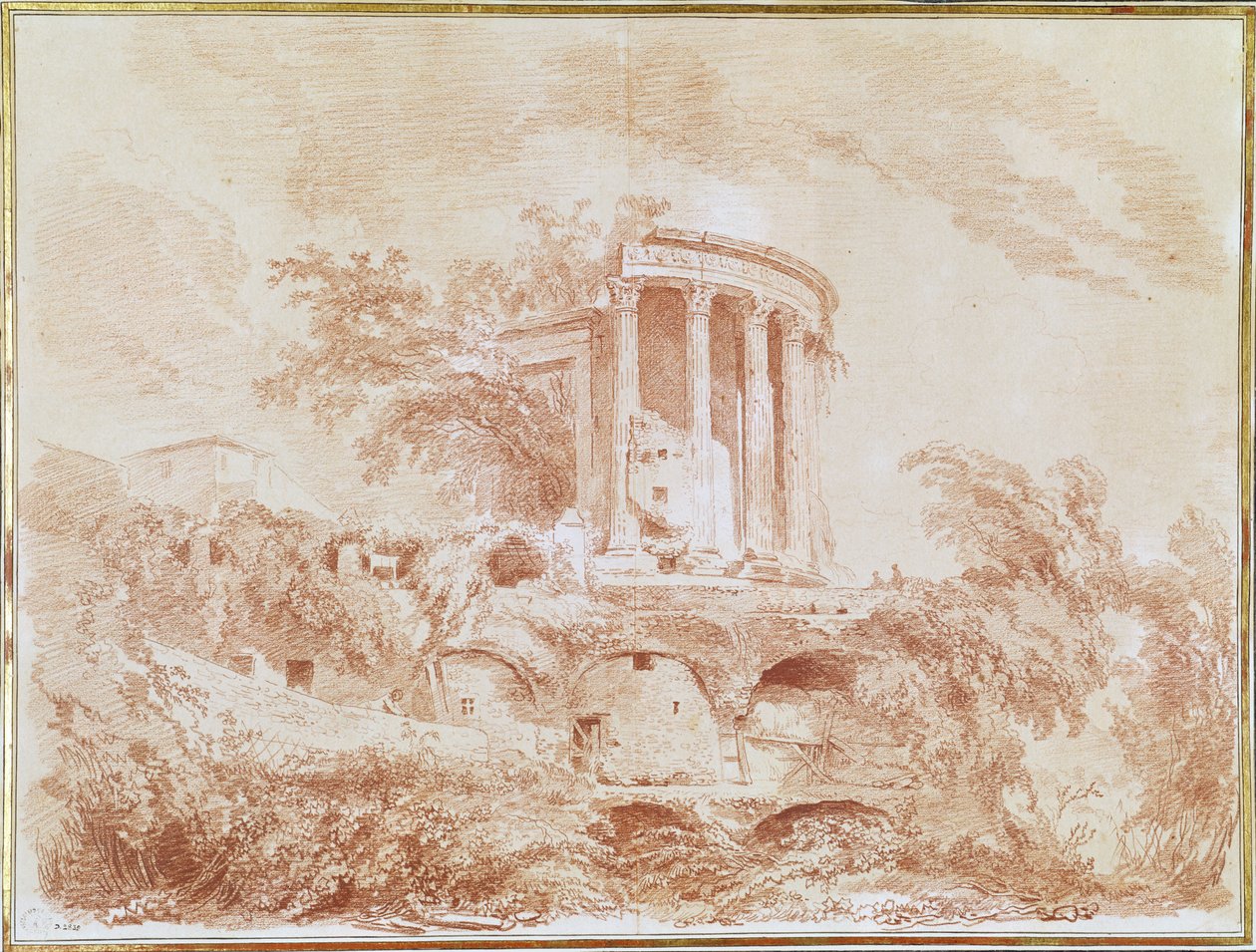 Sybilens tempel i Tivoli (röd krita på papper) av Jean Honore Fragonard