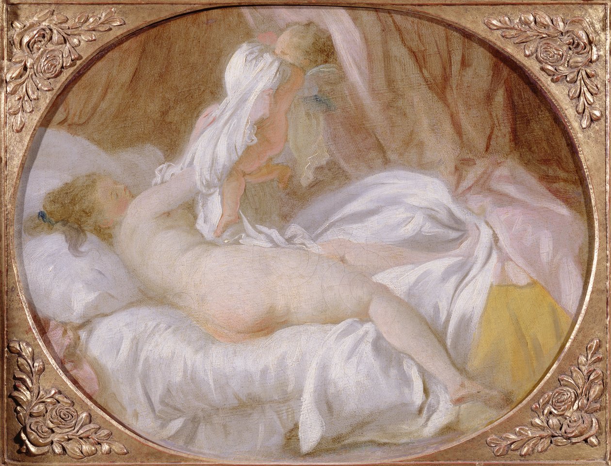 Den avtagna kemisen eller kvinnan som klär av sig, före 1778 av Jean Honore Fragonard
