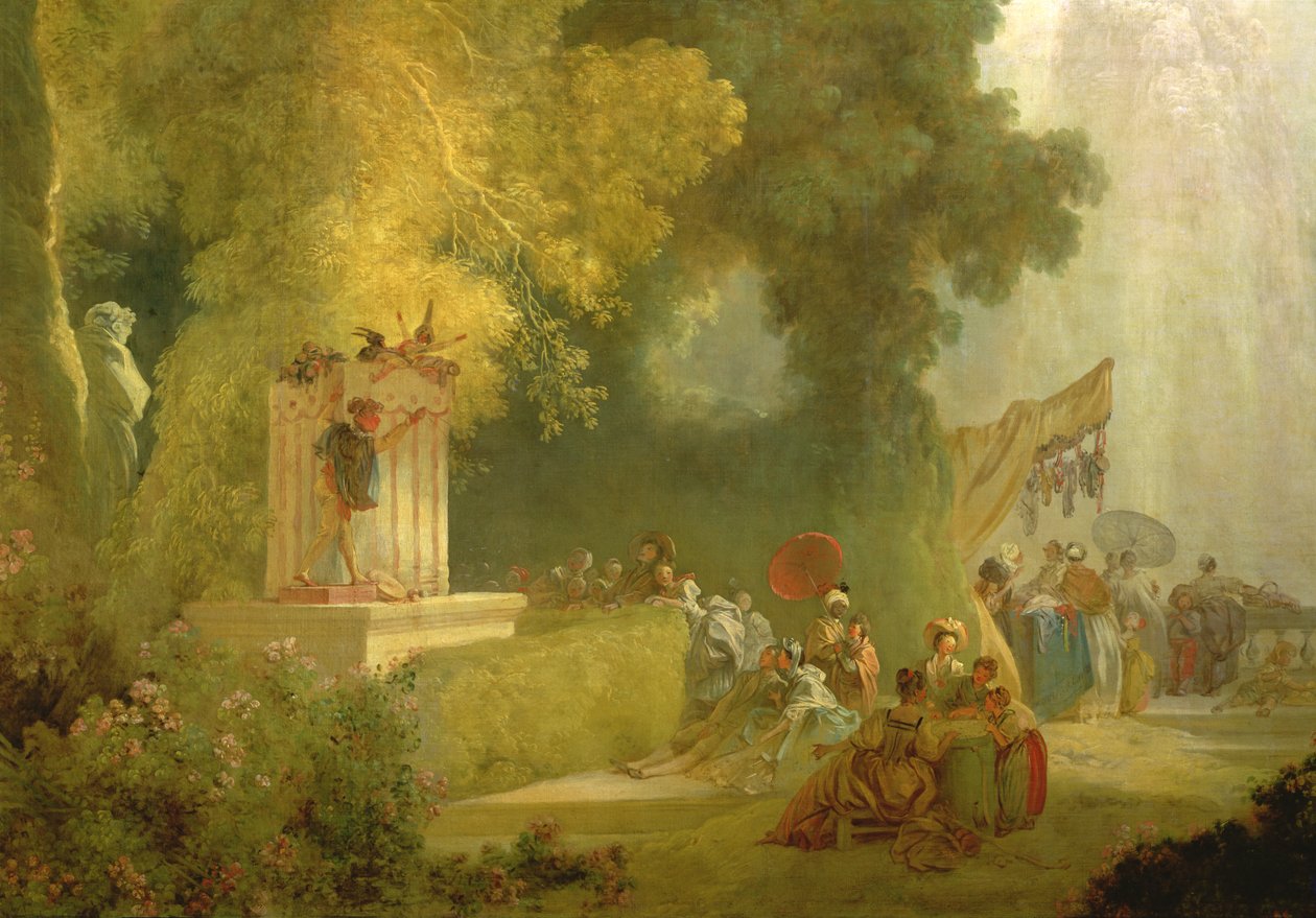 The Fete at Saint-Cloud, detalj av Puppet Show olja på duk detalj av 89790 av Jean Honore Fragonard