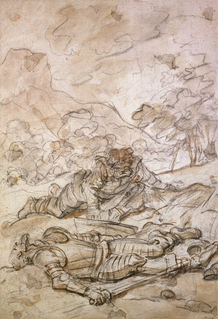 Den sorgliga situationen för Don Quijote och Sancho Panza, illa behandlad av galärslavarna, 1700-talet av Jean Honore Fragonard