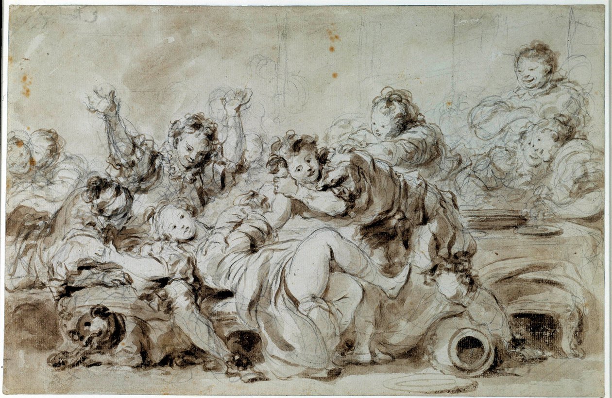 Angriparen straffad Efter "" the gascon punished"", berättelse av Jean de la Fontaine. Teckning av Jean Honore Fragonard (1732-1806) Privat samling från 1700-talet av Jean Honore Fragonard