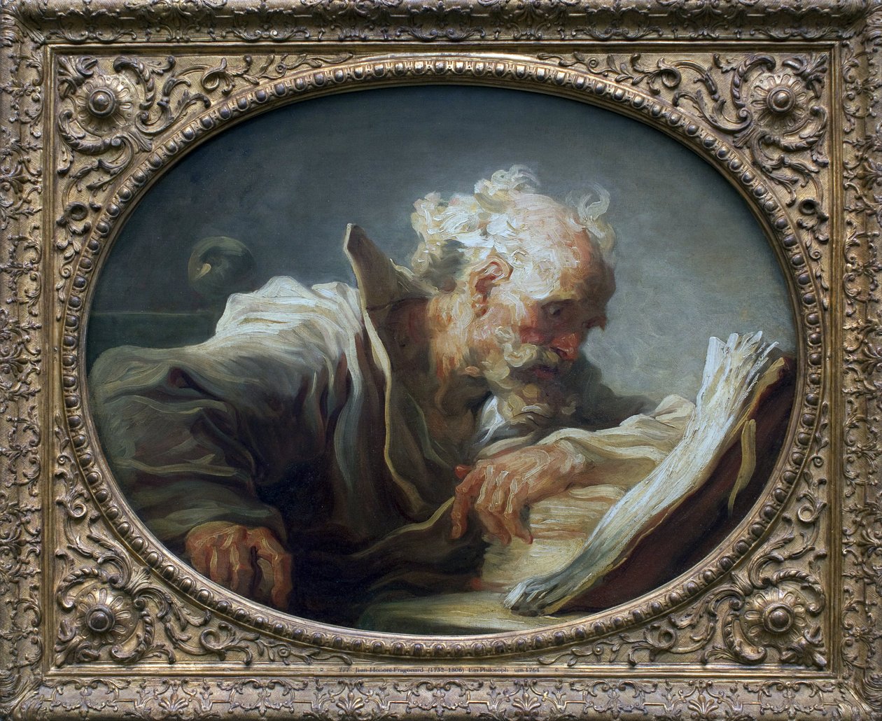 Filosofen. Målning av Jean Honore Fragonard (1732-1806), olja på duk, cirka 1764. Art francais 1700-tal. Kunsthalle, Hamburg, Tyskland. av Jean Honore Fragonard