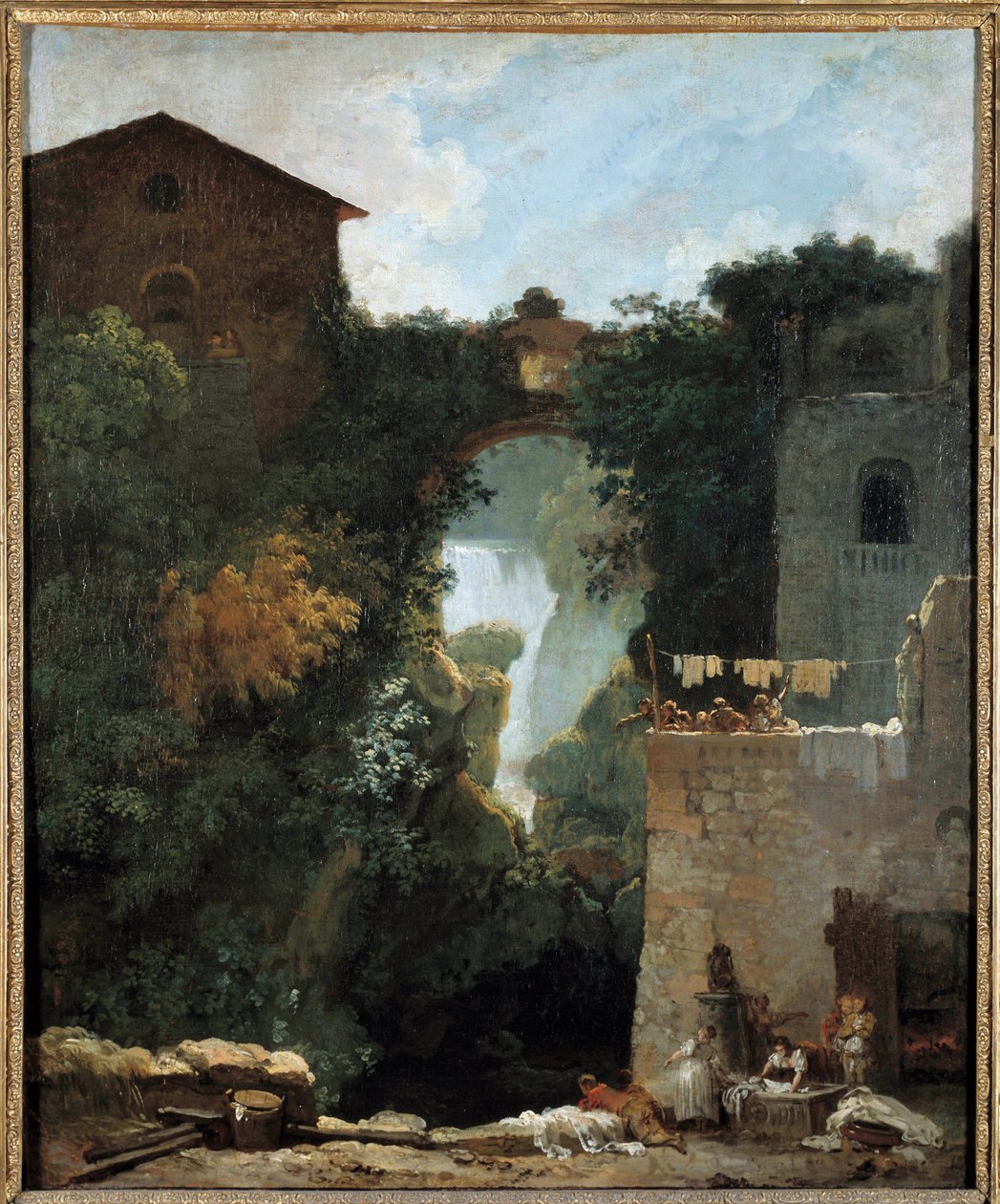 Vattenfallen i Tivoli Des lavandieres i ett landskap av vattenfall. Målning av Jean-Honore Fragonard (1732-1806) 1700-talets sön. 0,72x0,6 m. av Jean Honore Fragonard