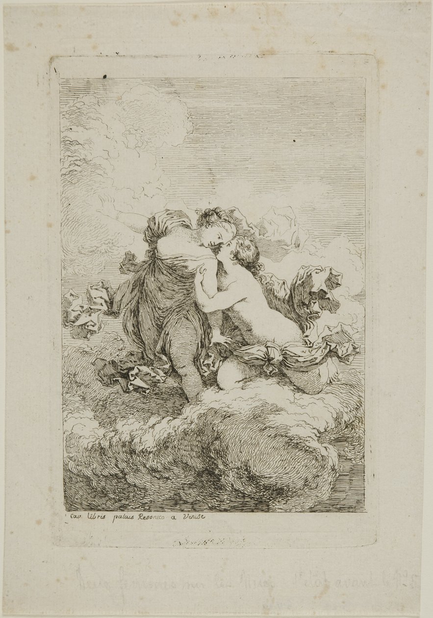 Två kvinnliga figurer på ett moln av Jean Honore Fragonard