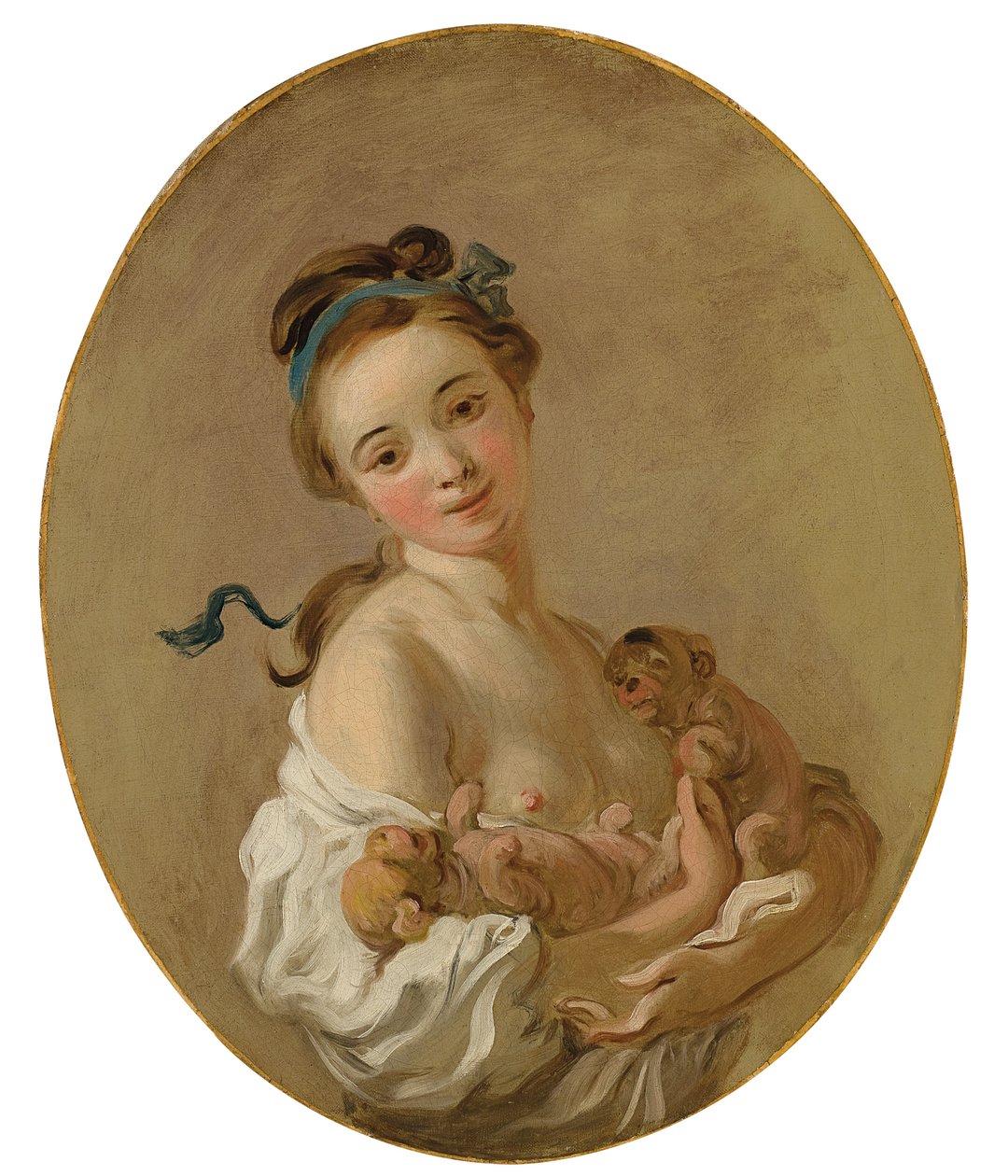 Ung flicka håller två valpar, ca 1770 av Jean Honore Fragonard