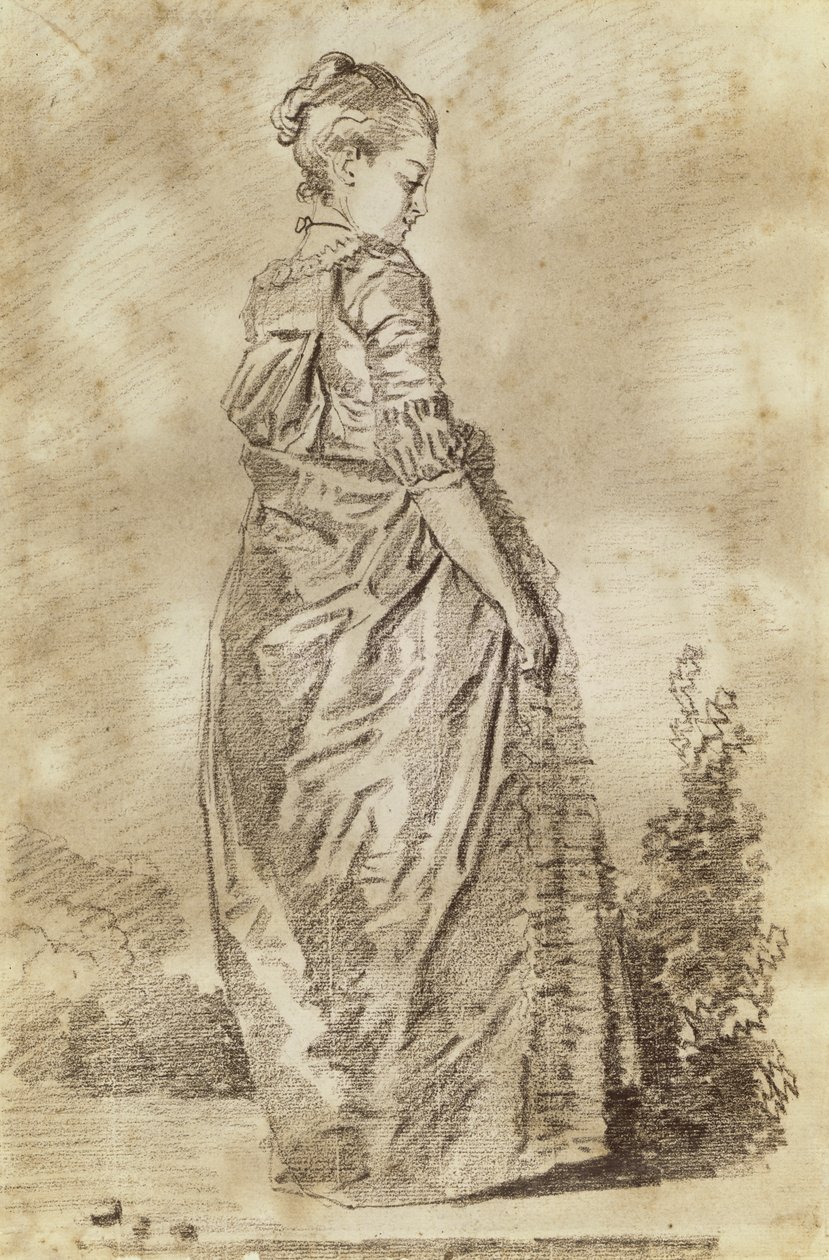 Ung kvinna som går (rödkrita på papper) av Jean Honore Fragonard
