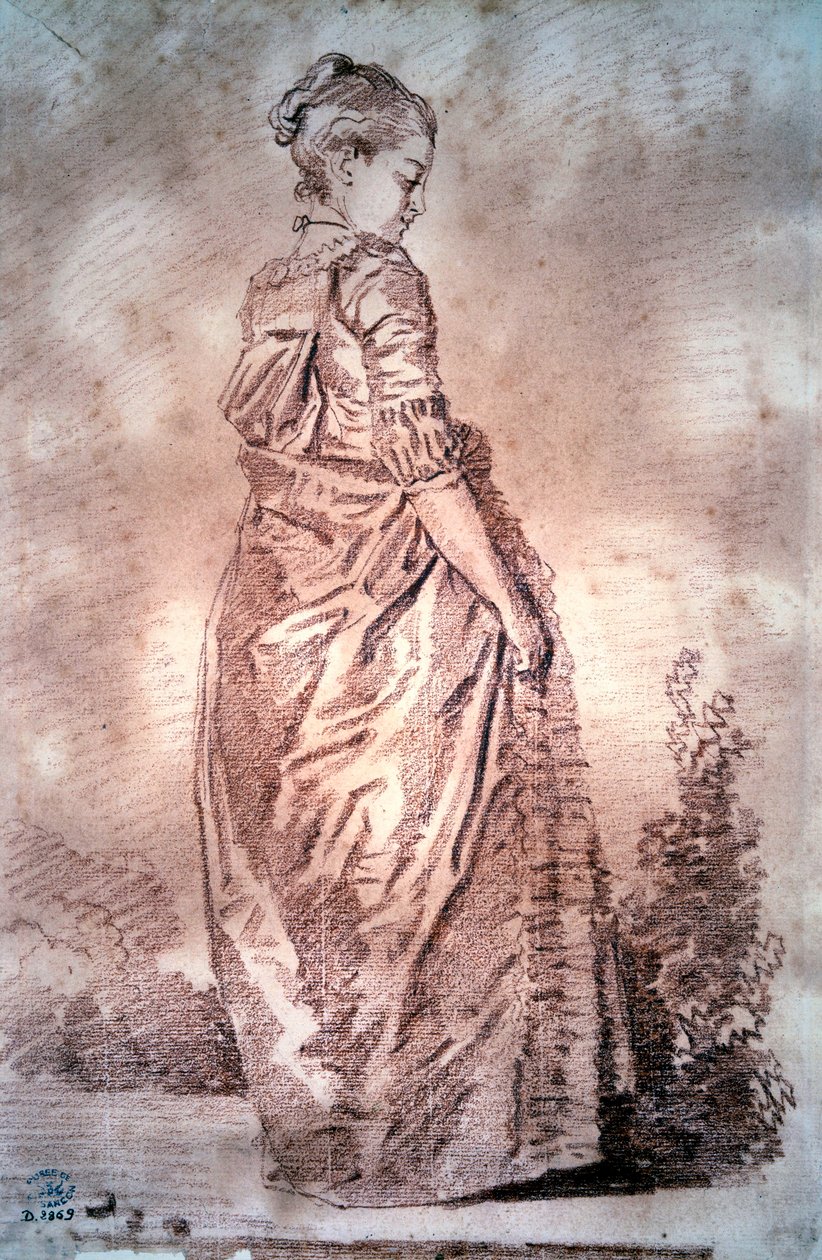 Ung kvinna går och ritar ett blod av Jean Honore Fragonard av Jean Honore Fragonard