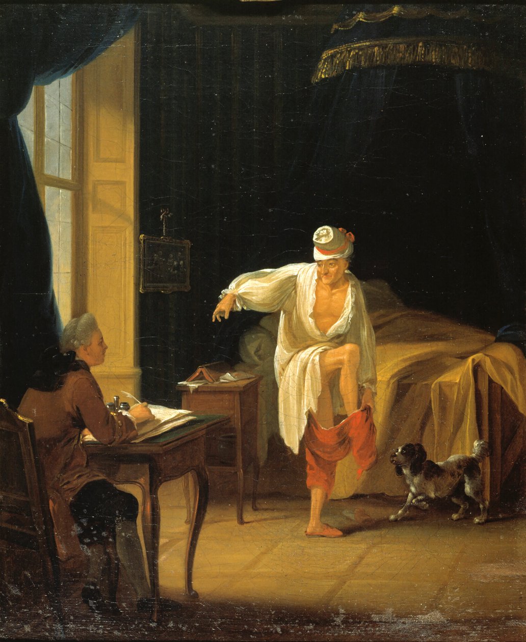 Voltaire reser sig i Ferney, ca 1772. av Jean Huber