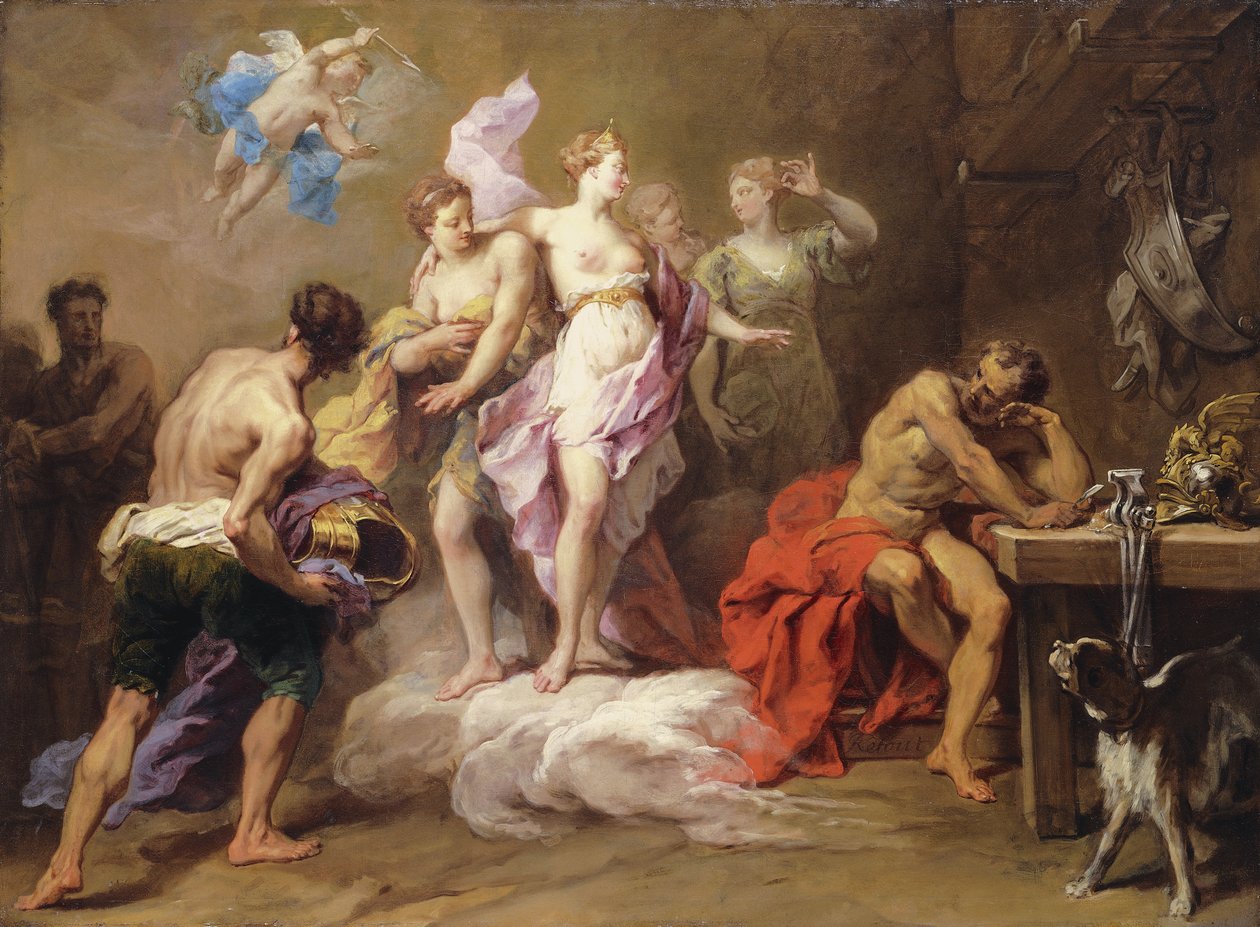 Venus beställer vapen från Vulcan för Aeneas, av Jean II Restout