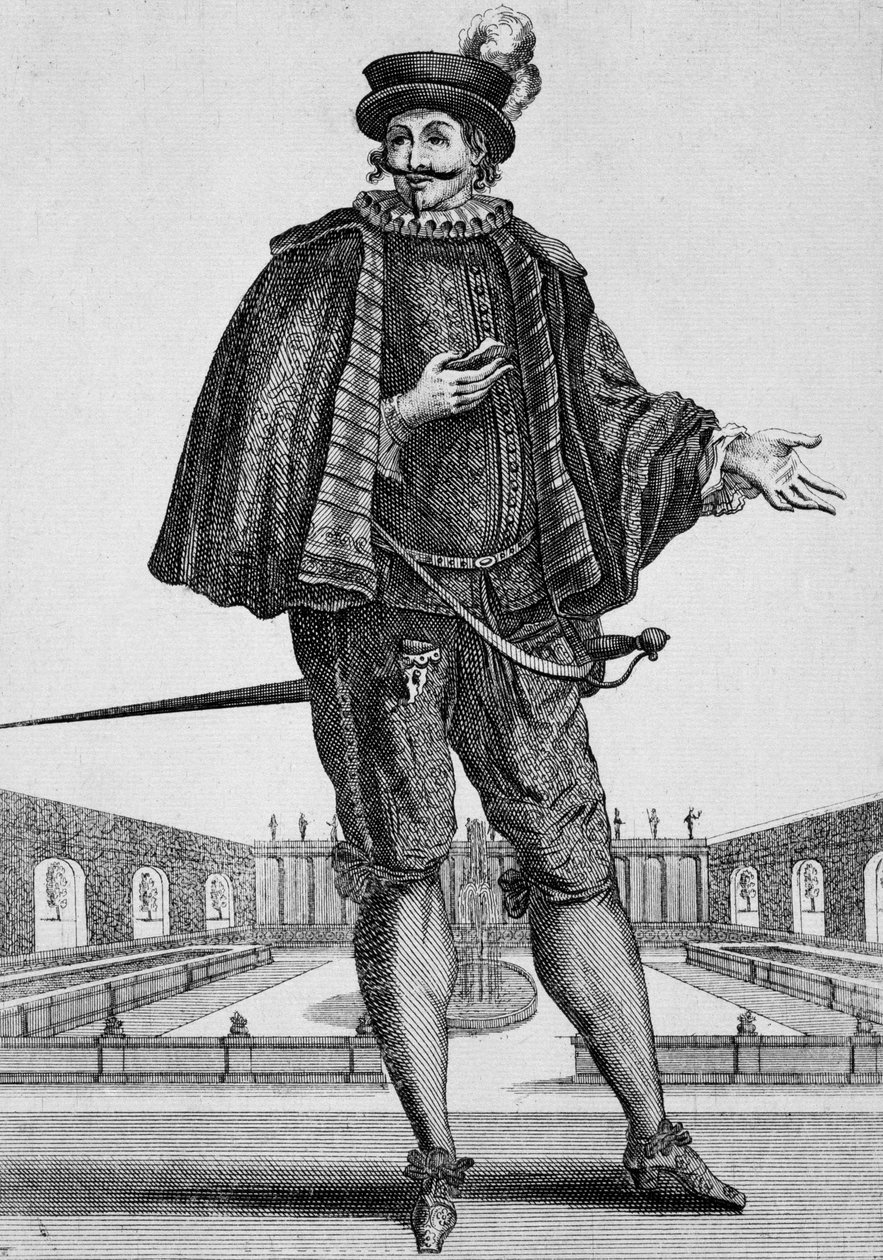 Capitan Spezzaferro, scendräkt, gravyr av Jean Berain den äldre (1637-1711), Frankrike av Jean I  Berain