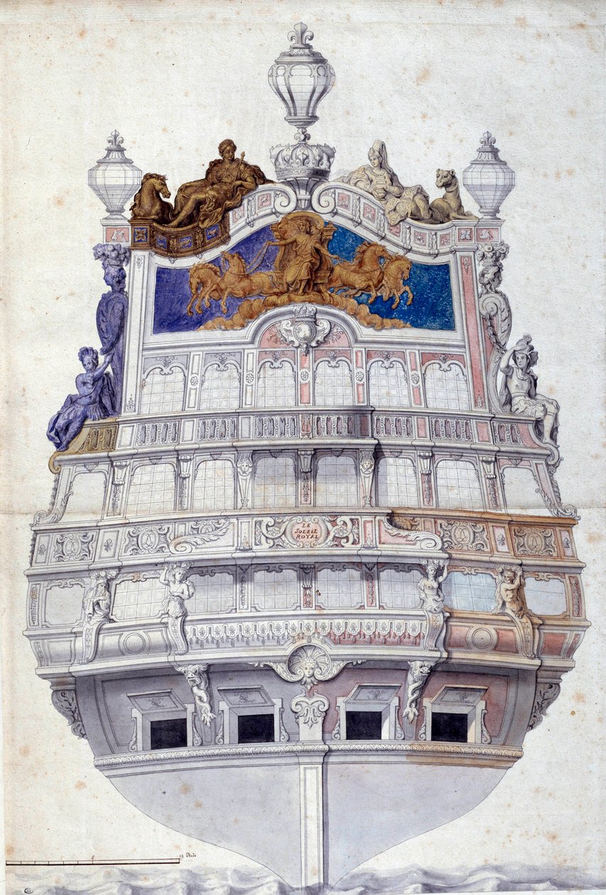 Dekoration av aktern på skeppet Le Soleil Royal”” Akvarell av Jean I Berain (1640-1711) Sön. 0,6x0,4 m Paris, Louvren av Jean I  Berain