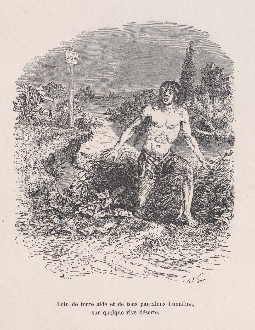 Bort från all hjälp och utan byxor, på någon öde strand från Little Miserie of H..., 1843. av Jean Ignace Isidore Gérard