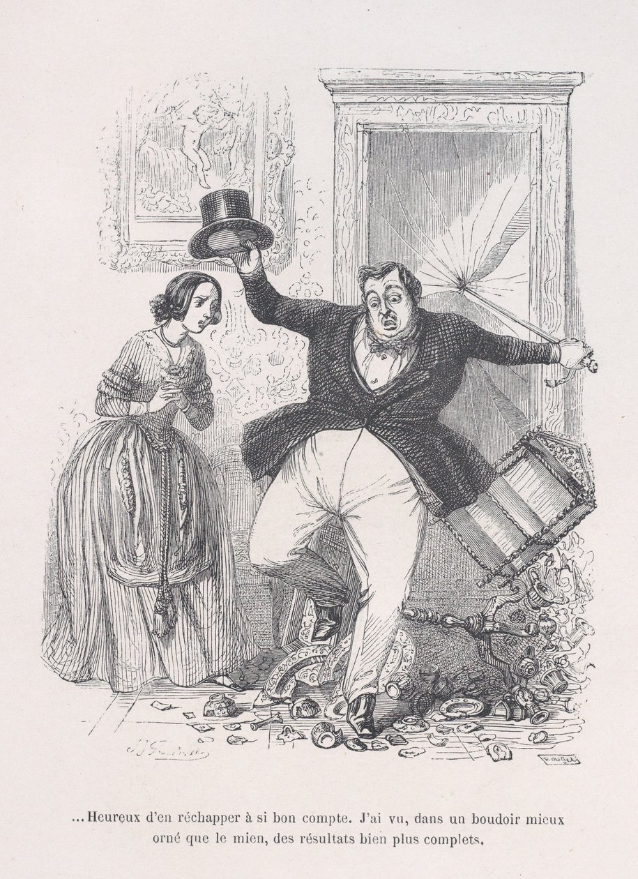 ...Glad att komma undan så billigt. från Människolivets små elände, 1843. av Jean Ignace Isidore Gérard