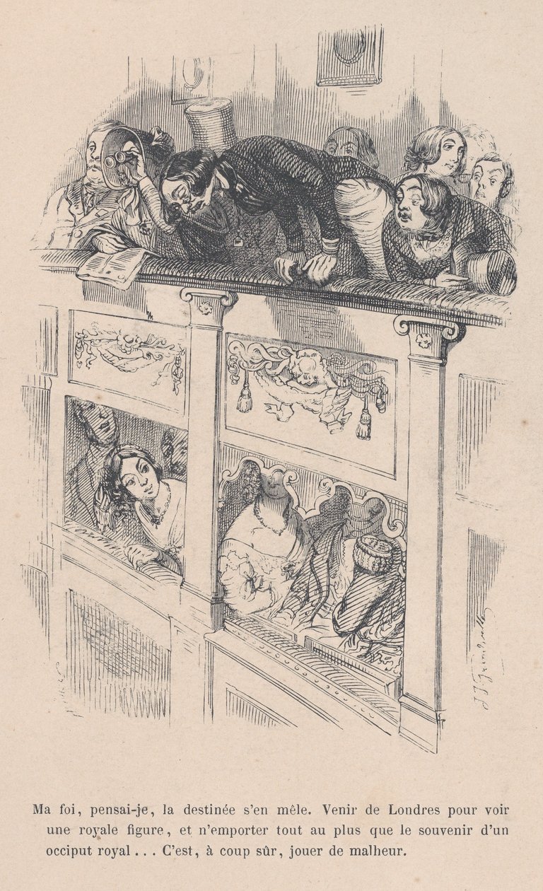 Jag hade kommit till London för att se en kunglig, men jag såg bara baksidan av en annan persons huvud. fr..., 1843. av Jean Ignace Isidore Gérard