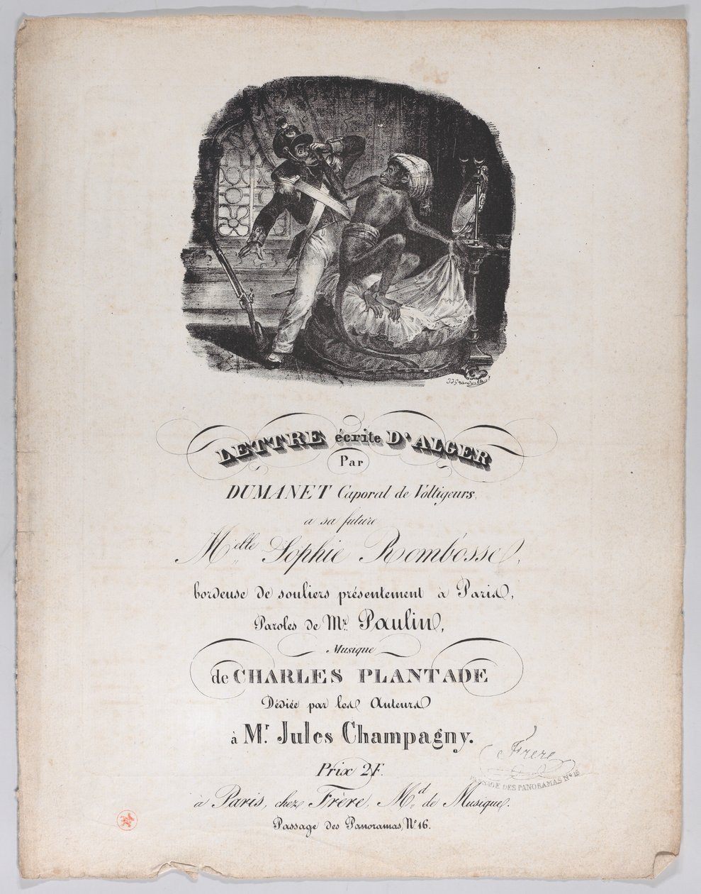 Brev skrivet från Alger, ca. 1835. av Jean Ignace Isidore Gérard