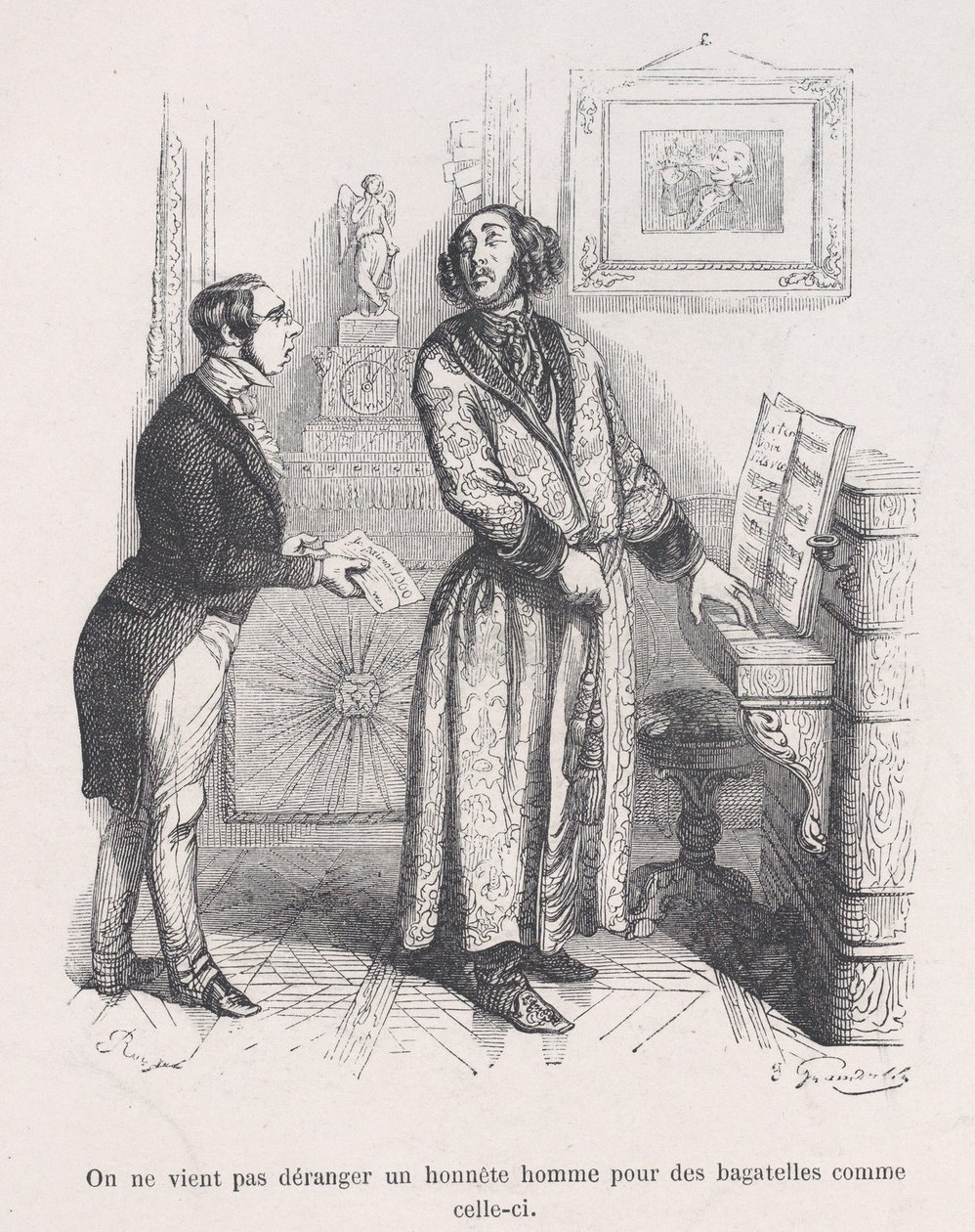 Man stör inte en ärlig man med sådana här bagateller. från The Little Miserie of Huma..., 1843. av Jean Ignace Isidore Gérard