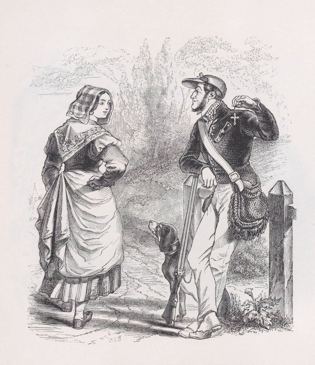 The Hunter and the Milkmaid från The Complete Works of Béranger, 1836. av Jean Ignace Isidore Gérard
