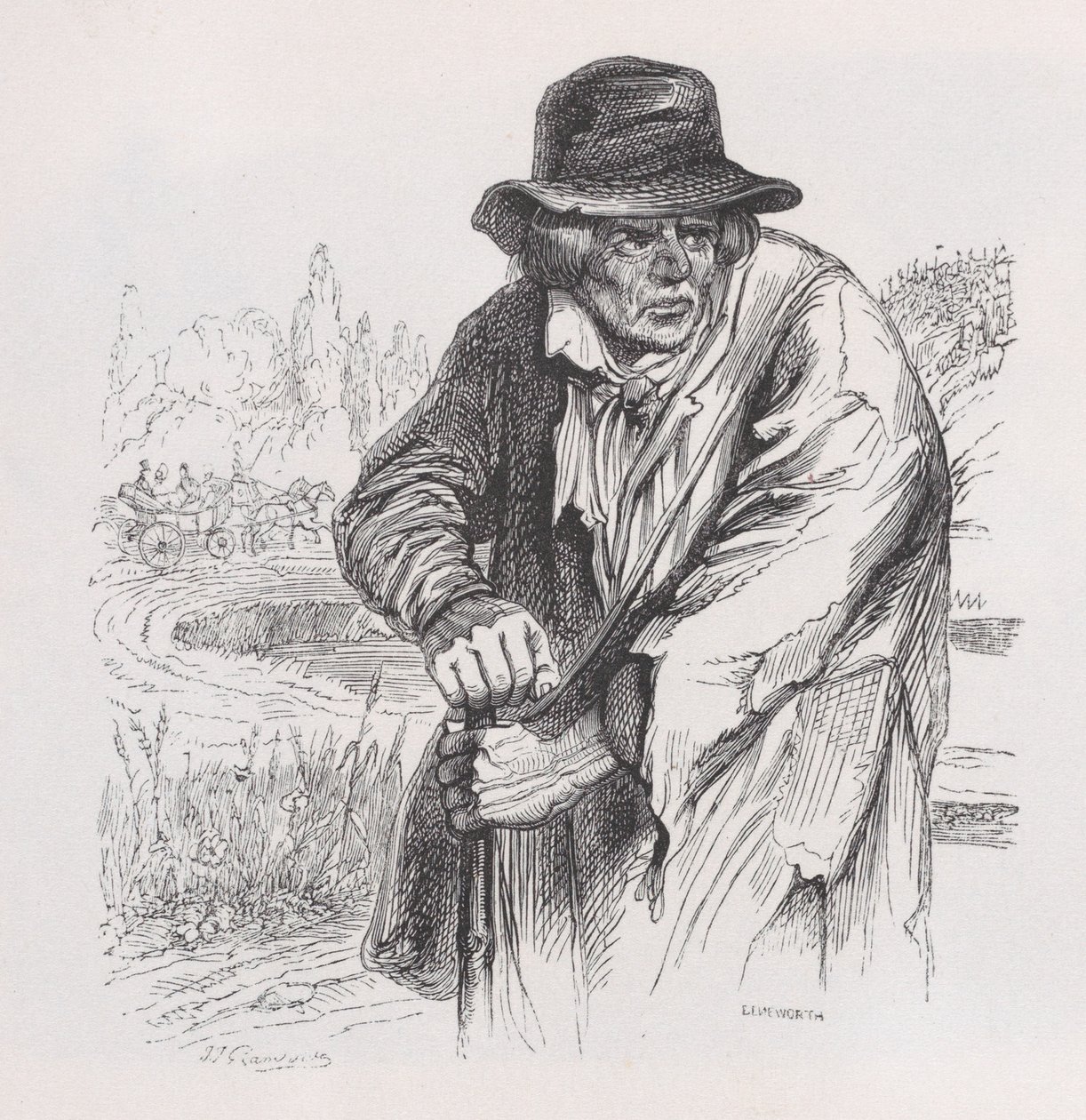 Den gamle vagabonden från Bérangers kompletta verk, 1836. av Jean Ignace Isidore Gérard