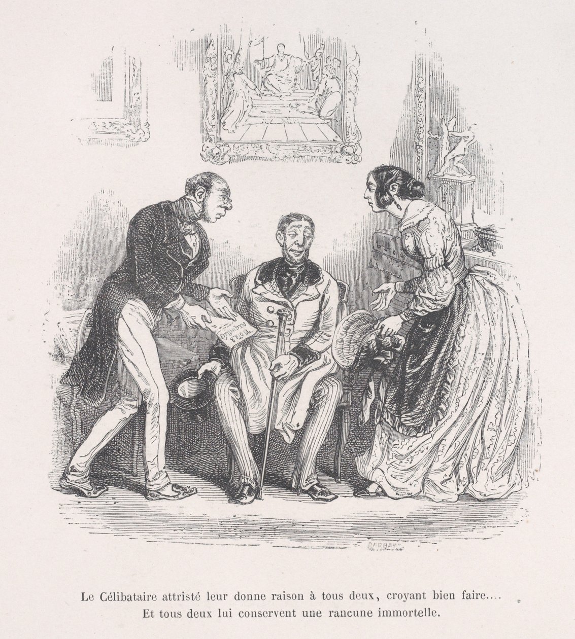 Den sörjande änkan ger dem båda rätt att göra gott.... Och de behåller båda en evighet..., 1843. av Jean Ignace Isidore Gérard