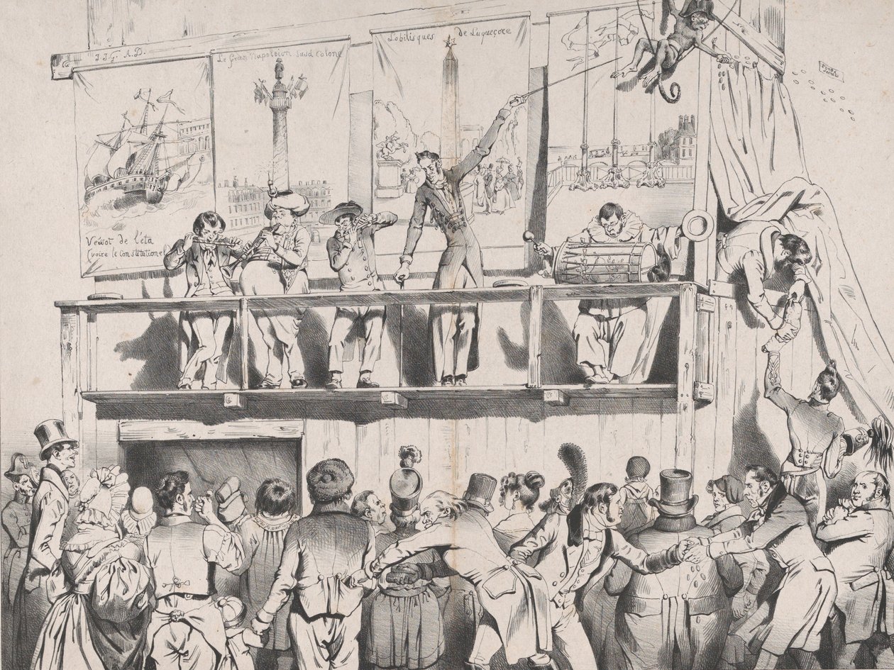 Fart! Fart! Boom Boom boom!!! The Show of the Grrrreat Political Tumblers, augusti 1833. av Jean Ignace Isidore Gérard
