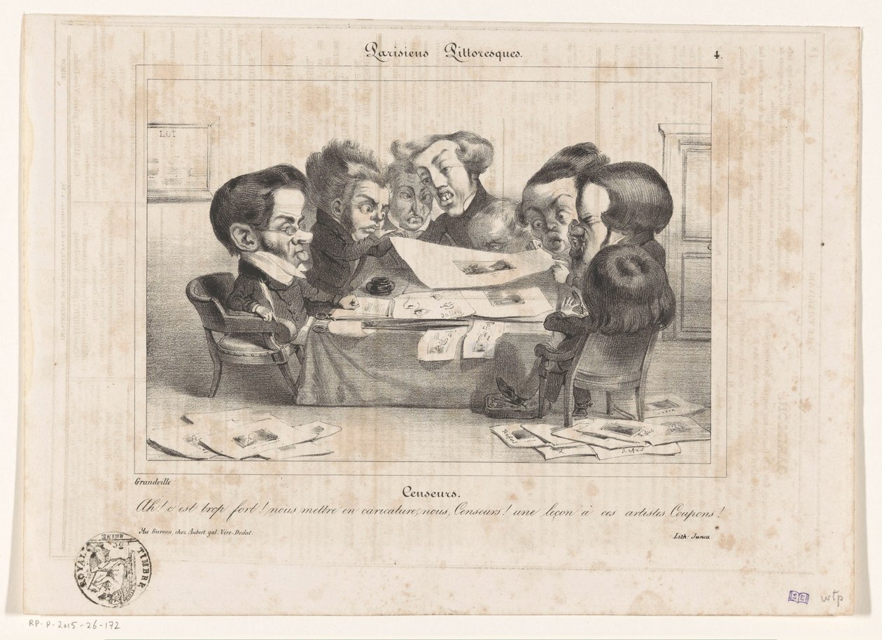 Karikatyr av franska censorer Censorer (titel på objekt) Parisiens Picturesques (serietitel på objekt) av Jean Ignace Isidore Gérard Grandville