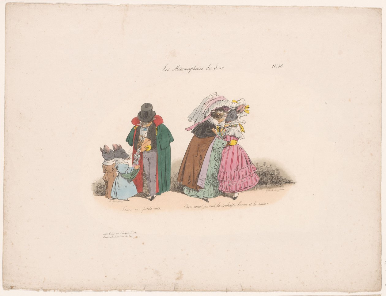 Katter är vänliga mot möss Tenez mes petits rats (...) (titel på objekt) Contemporary Metamorphoses (serietitel) Les Metamorphoses du Jour (serietitel på objekt) av Jean Ignace Isidore Gérard Grandville