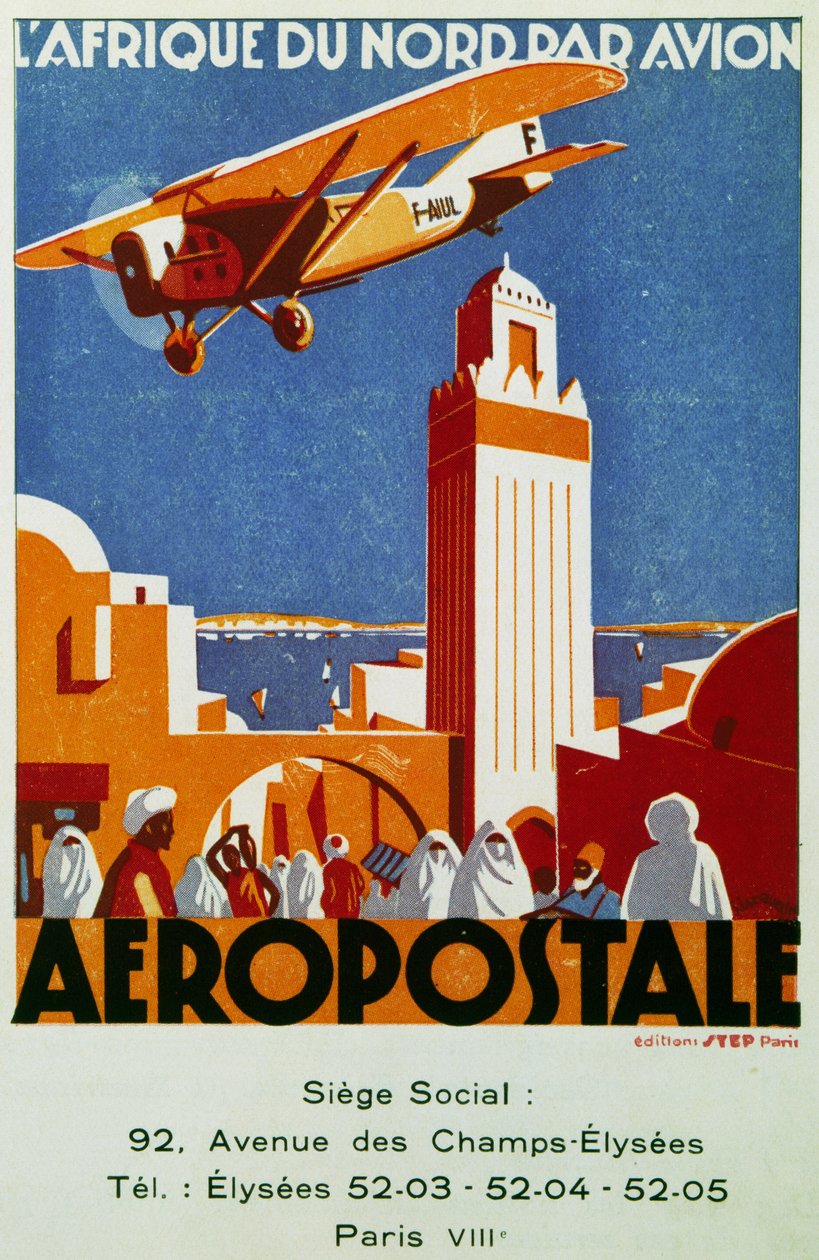 Aeropostale (luftpost), flygförbindelser med Nordafrika, skylt, Frankrike av Jean Jacquelin