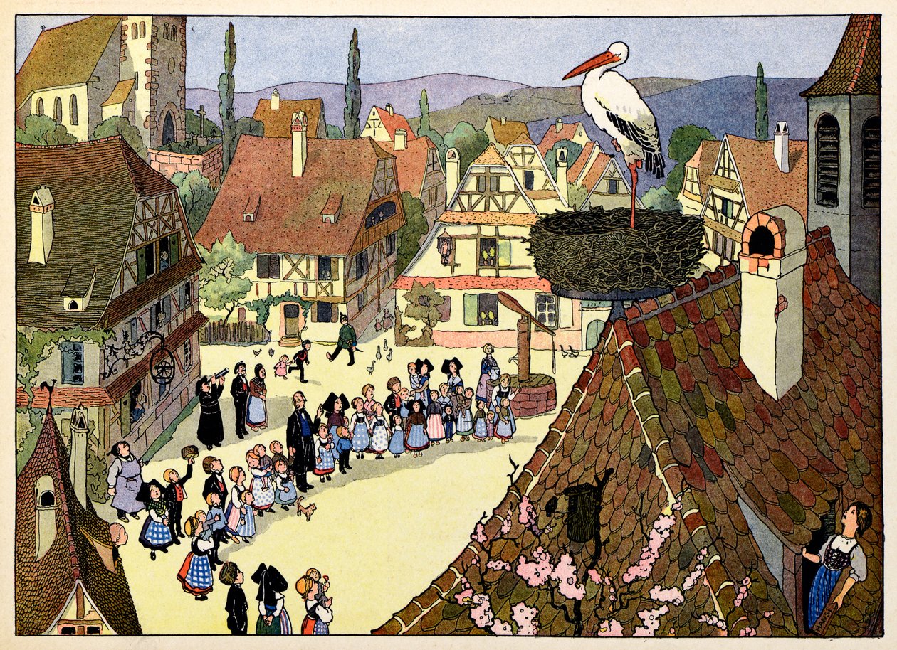 Min by, de som inte glömmer: Storkens ankomst; av Jean Jacques (1873 1951) Waltz