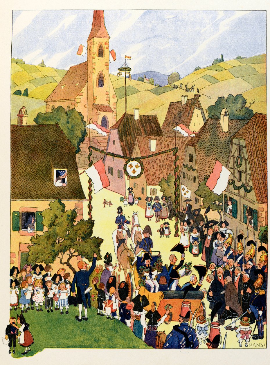 Berättelsen om Alsace berättar för barnen; Kung Karl X har Mulhouse; av Jean Jacques (1873 1951) Waltz