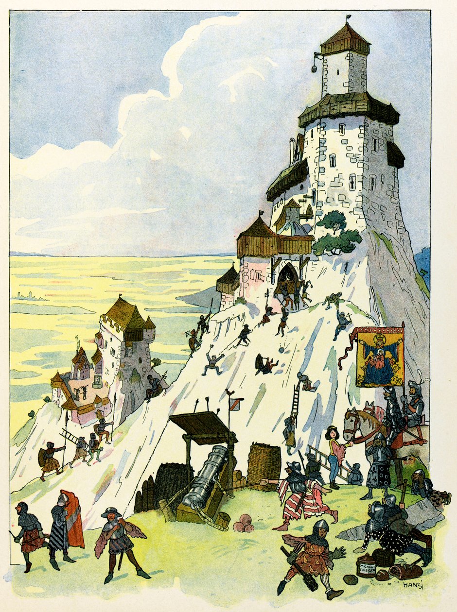 Historien om Alsace berättar för barnen av farbror Hansi av Jean Jacques Waltz dit Hansi (1873-1951), privat samling: Siege du chateau D