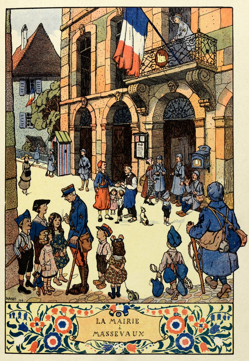 Trefärgsparadiset ; Rådhuset i Massevaux 1918; av Jean Jacques (1873 1951) Waltz