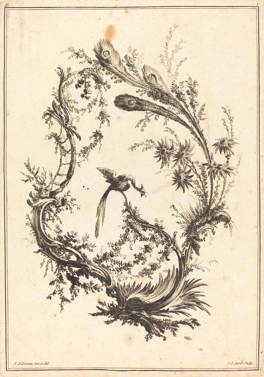 Prydnad med en påfågel. av Jean Jacques Avril