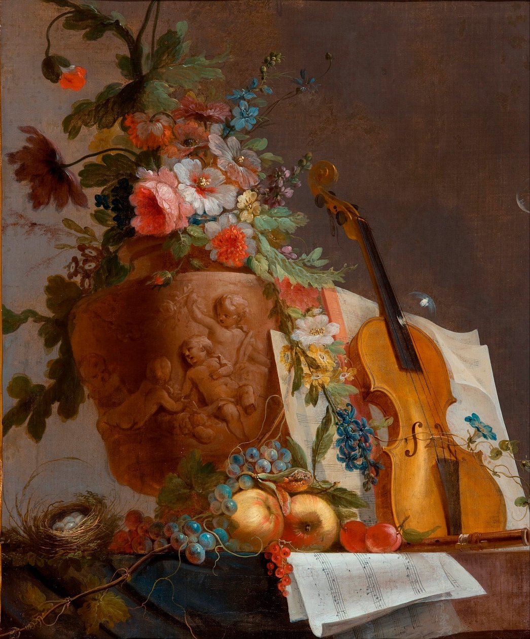 "Stilleben med blommor och en fiol" Målning av Jean-Jacques Bachelier (1724-1806) cirka 1750 - Olja på duk - 88,9x73,5 - Art Gallery of South Australia av Jean Jacques Bachelier