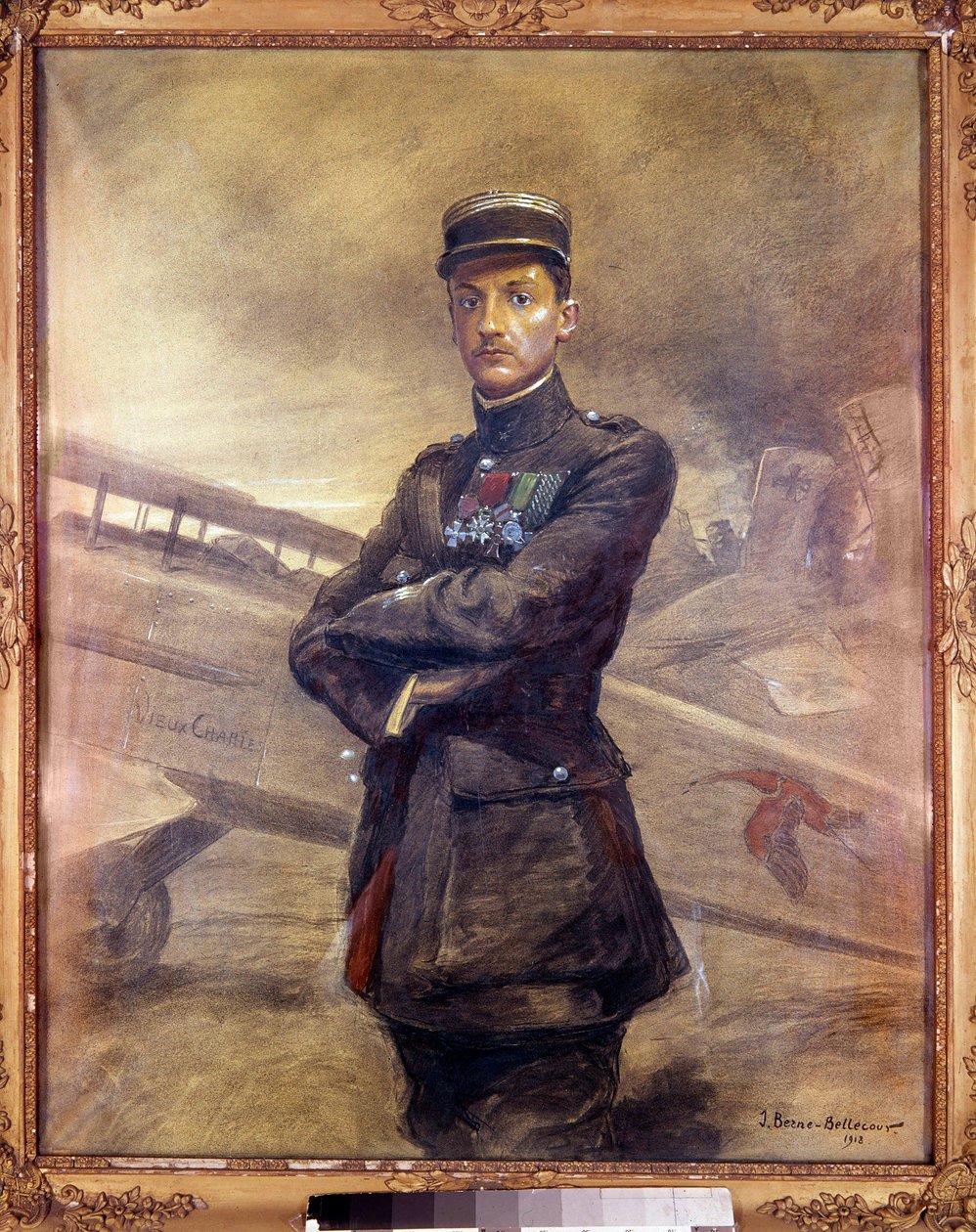 Porträtt av Georges Guynemer (1894-1917) Han är en fransk pilot under första världskriget. 1918. Målning av Jean Jacques Berne Bellecour (1874 -?) , 1900-talet. Paris, Musee de l