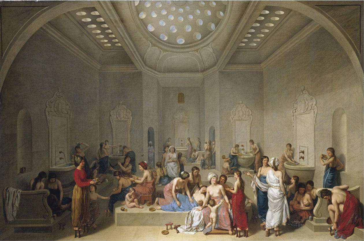 Turkiskt bad hamam, 1785 av Jean Jacques Francois Le Barbier
