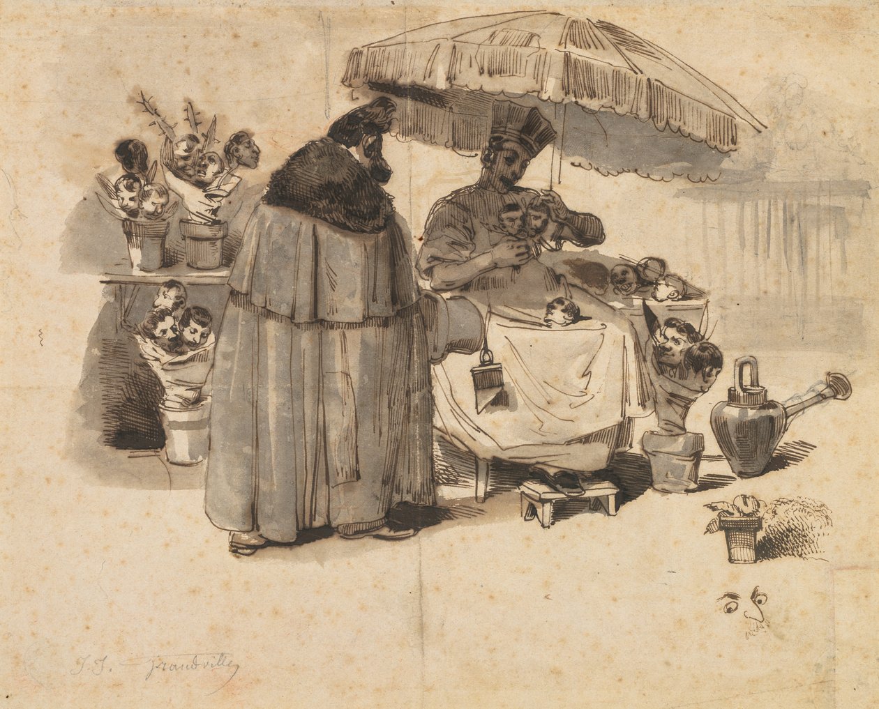 Studie för "Au Bouquet de persil," (En bukett persilja) av Jean Jacques Grandville
