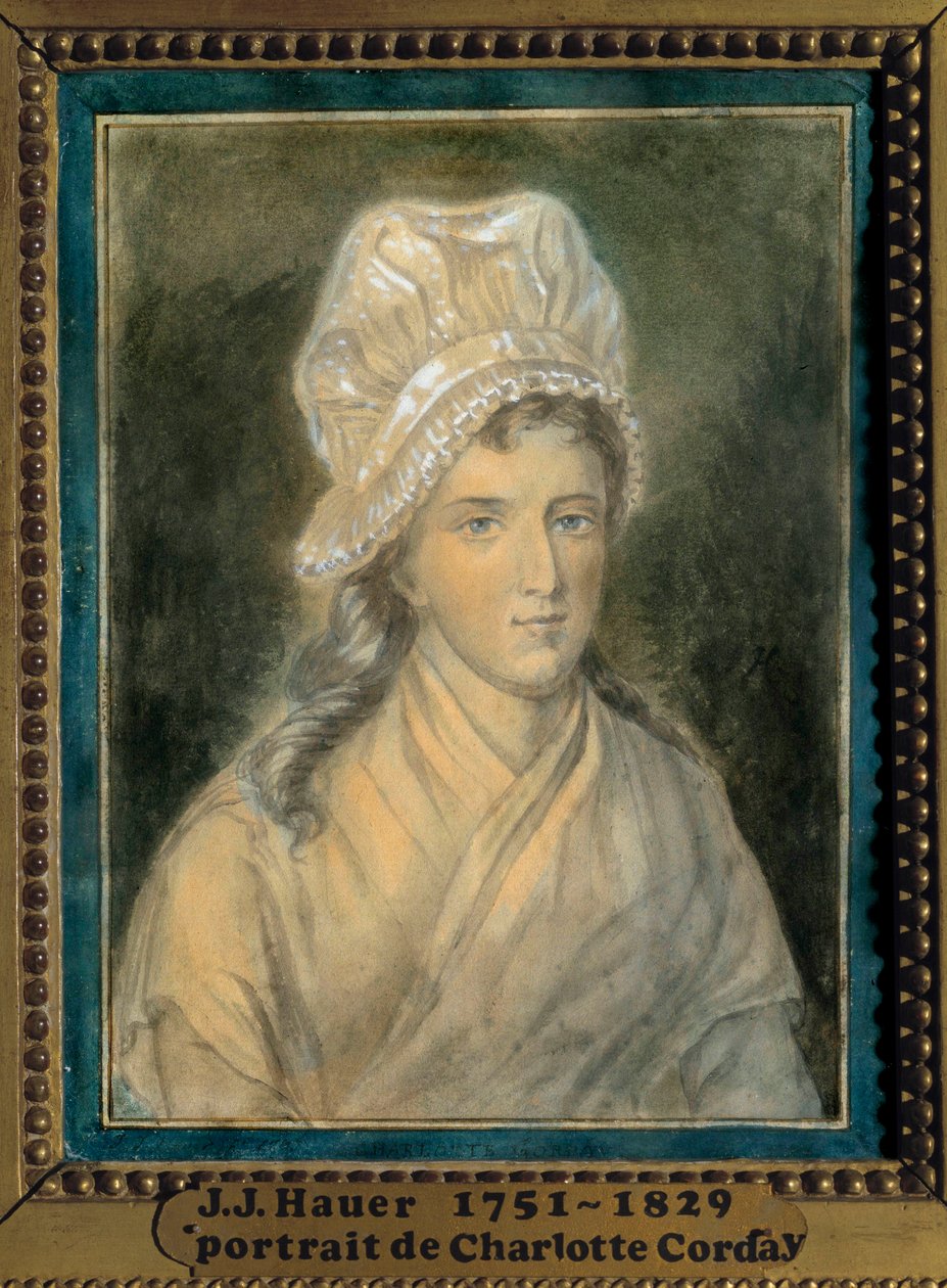 Porträtt av Charlotte Corday (1768-1793) Målning av Jean Jacques Hauer (1751-1829) 1700-talet. Versailles. Lambinets museum av Jean Jacques Hauer