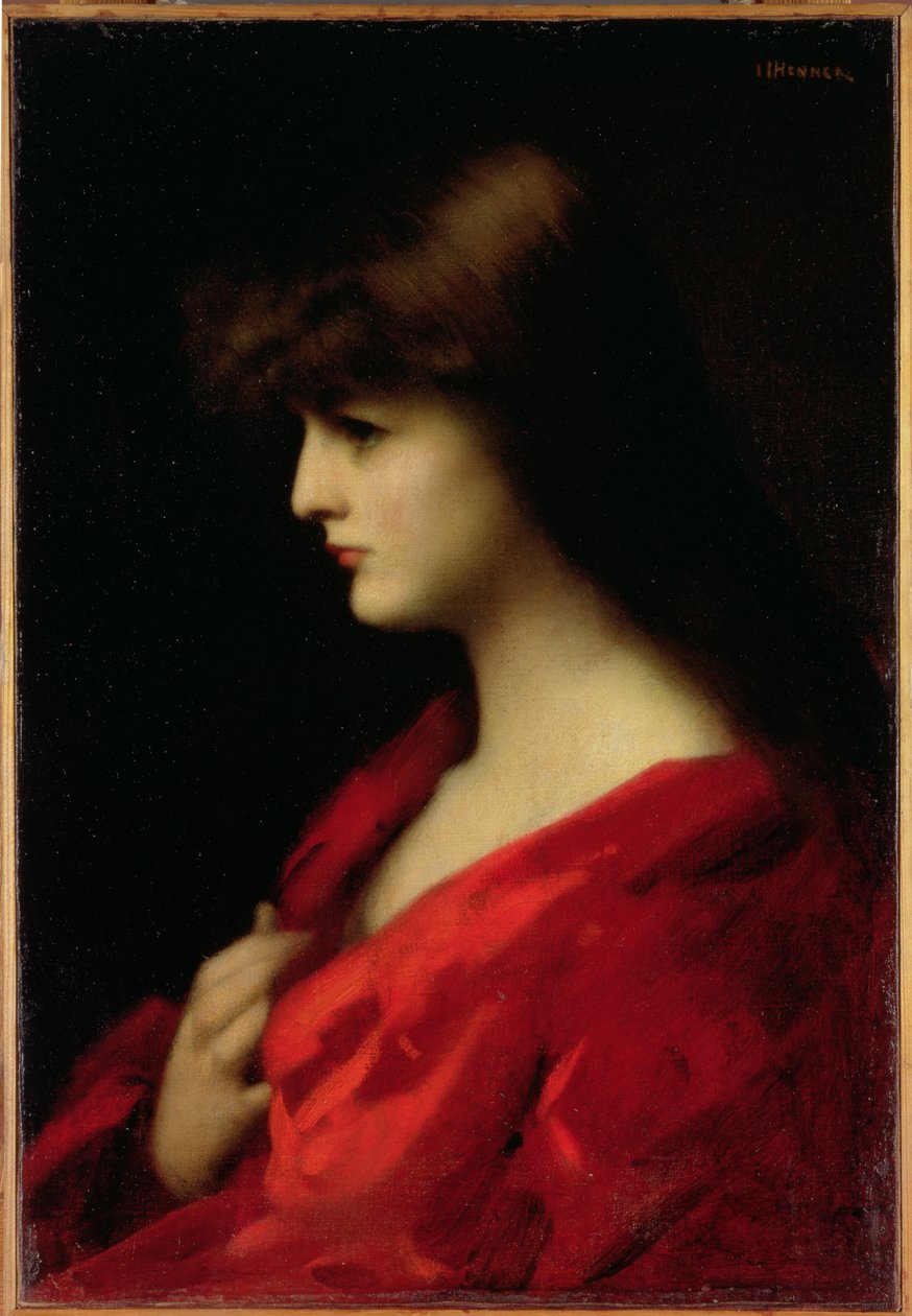 Studie av en kvinna i rött, tidigt 1890-tal av Jean Jacques Henner