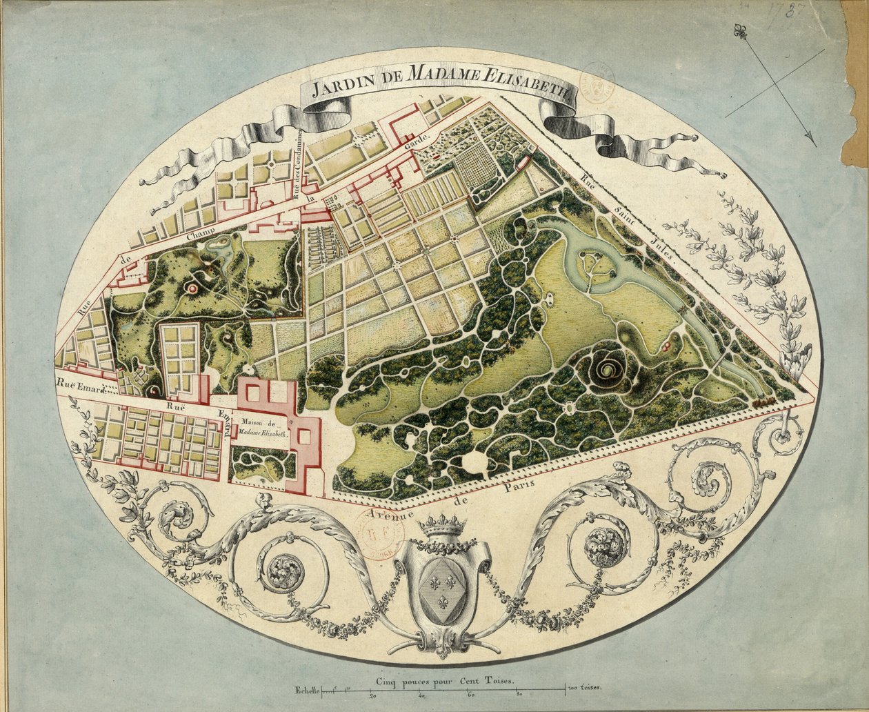 Plan över Montreuil Estate av Madame Elisabeth, 1788 av Jean Jacques Huvé