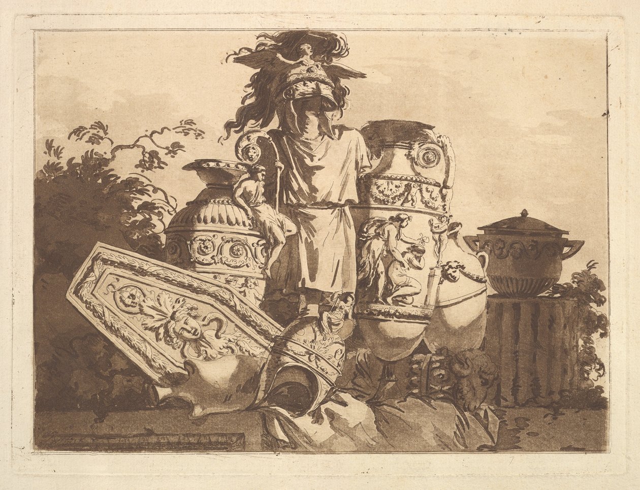 Komposition med antikviteter, från Recueil de Compositions par Lagrenée Le Jeune Colle..., 1782-84. av Jean Jacques Lagrenee
